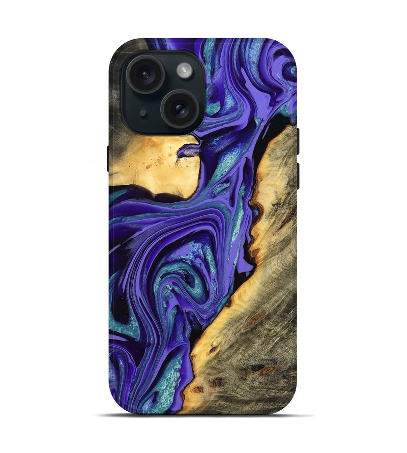 iPhone 15 Wood Live Edge Phone Case - Kayce (Purple, 801106)