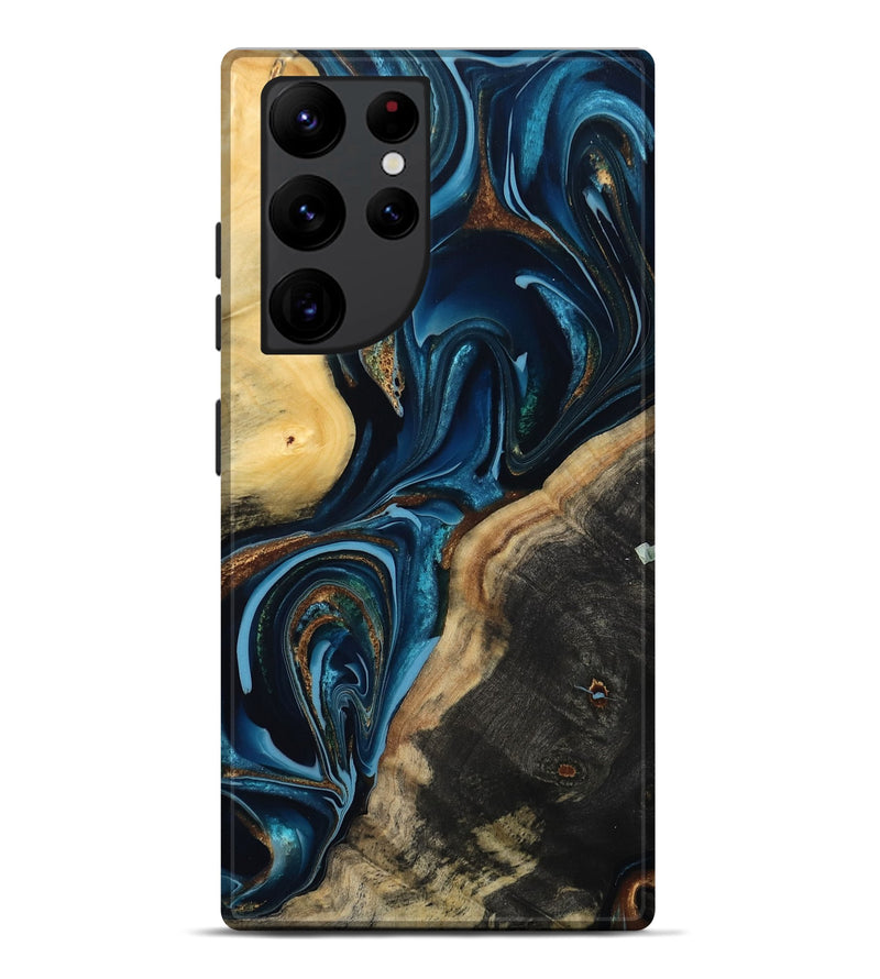 Galaxy S22 Ultra Wood Live Edge Phone Case - Greyson (Teal & Gold, 801107)