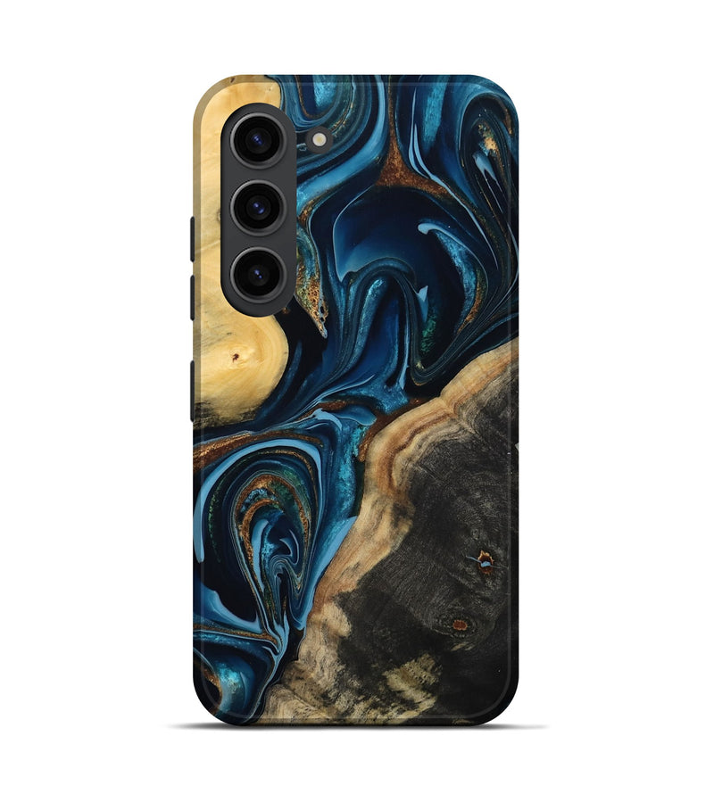 Galaxy S23 Wood Live Edge Phone Case - Greyson (Teal & Gold, 801107)