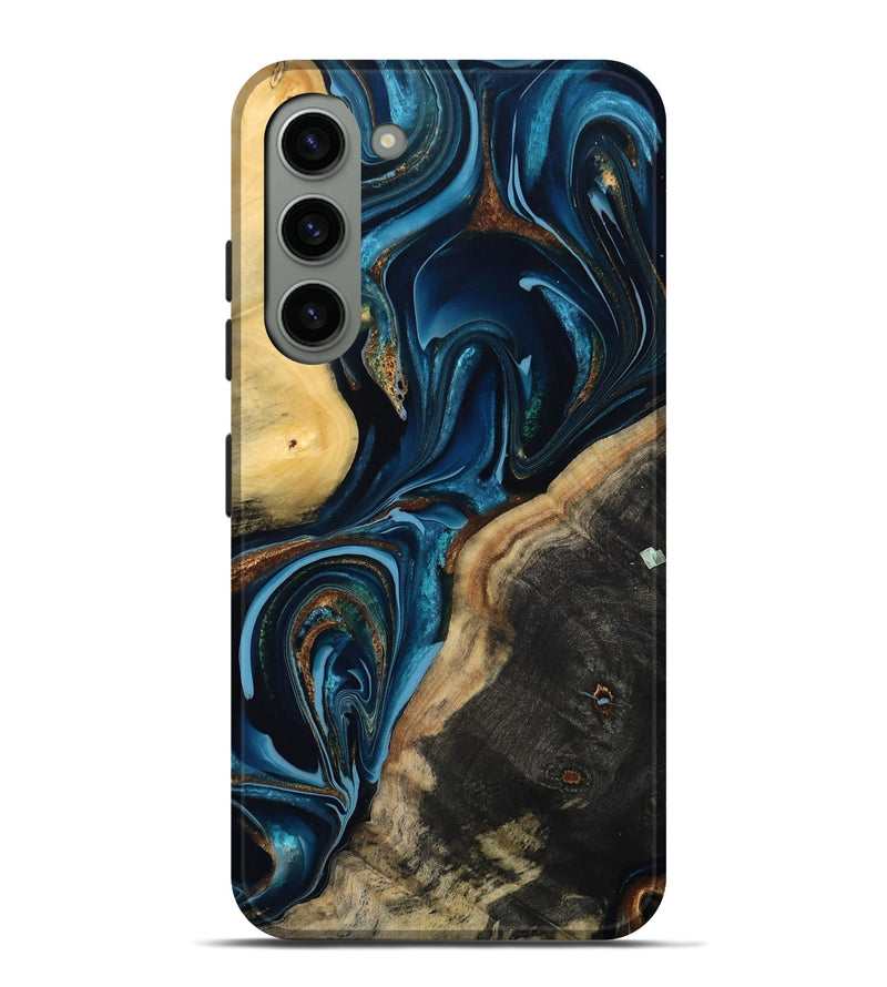 Galaxy S23 Plus Wood Live Edge Phone Case - Greyson (Teal & Gold, 801107)