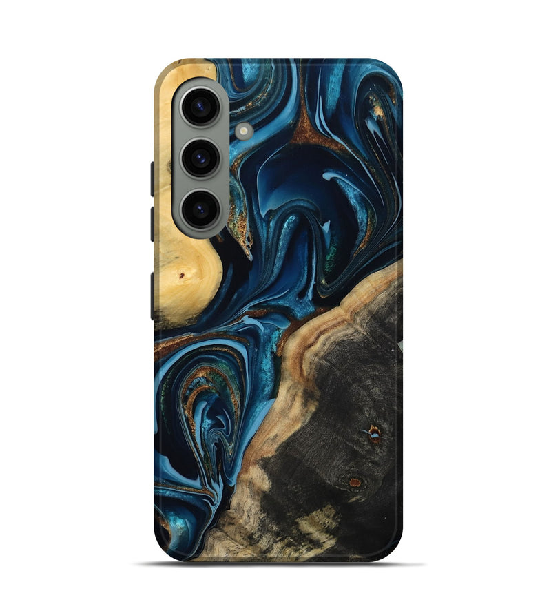 Galaxy S24 Wood Live Edge Phone Case - Greyson (Teal & Gold, 801107)