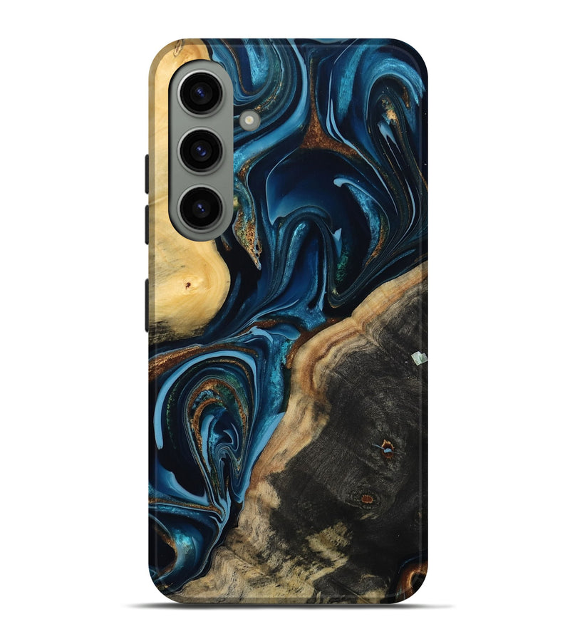 Galaxy S24 Plus Wood Live Edge Phone Case - Greyson (Teal & Gold, 801107)
