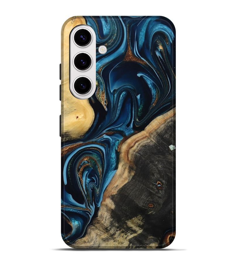 Galaxy S25 Plus Wood Live Edge Phone Case - Greyson (Teal & Gold, 801107)