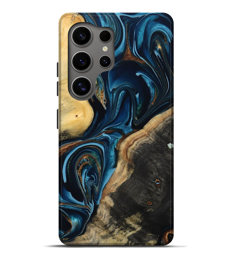 Galaxy S25 Ultra Wood Live Edge Phone Case - Greyson (Teal & Gold, 801107)