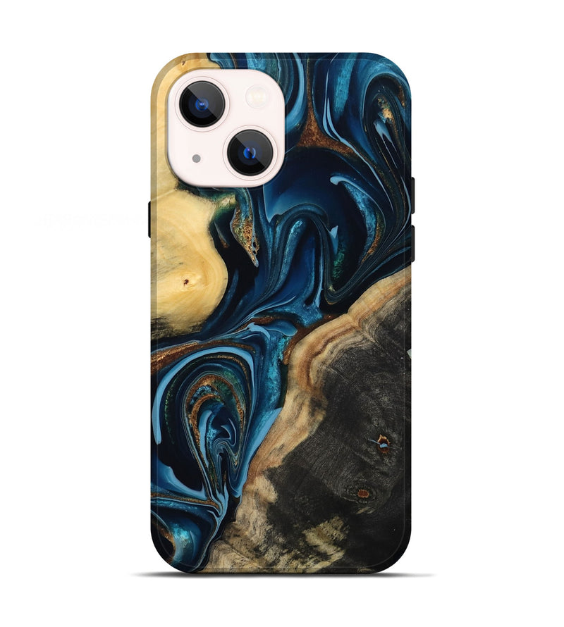 iPhone 13 Wood Live Edge Phone Case - Greyson (Teal & Gold, 801107)