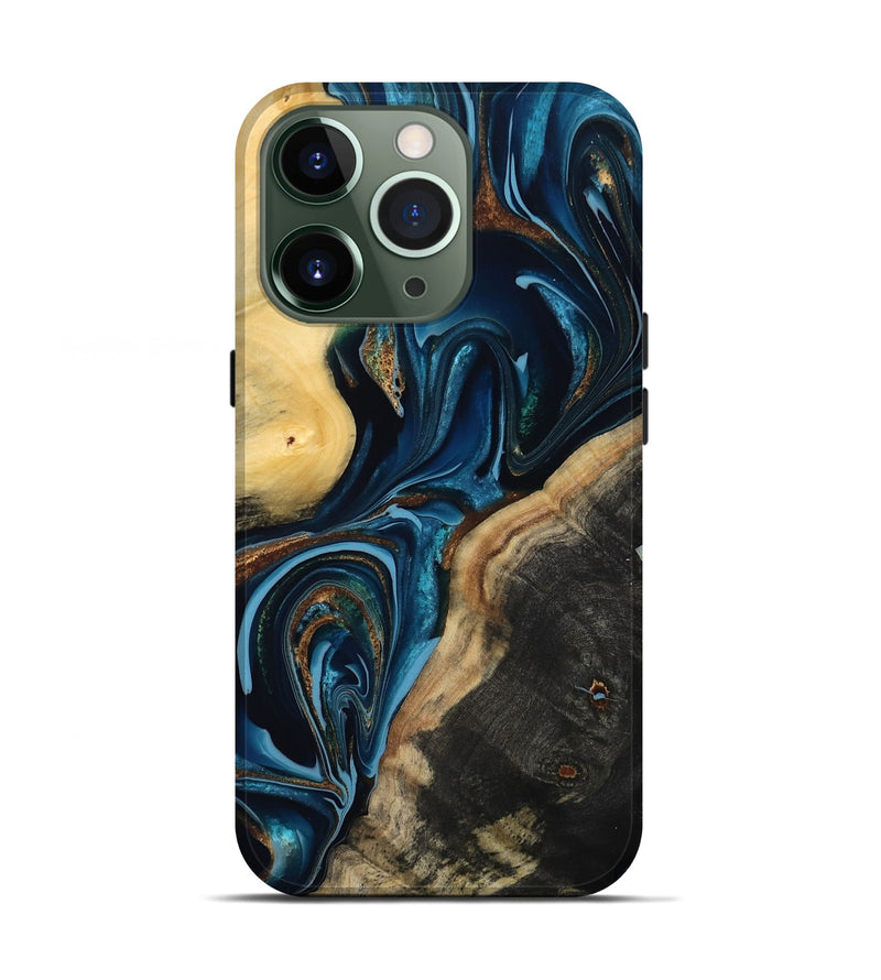 iPhone 13 Pro Wood Live Edge Phone Case - Greyson (Teal & Gold, 801107)