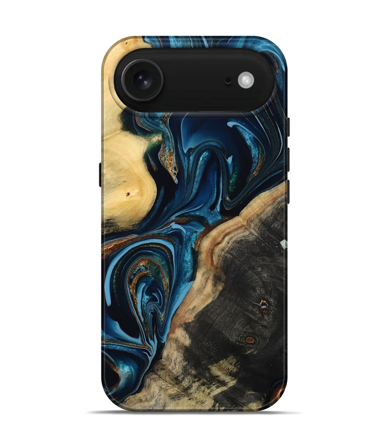 iPhone 17 Air Wood Live Edge Phone Case - Greyson (Teal & Gold, 801107)