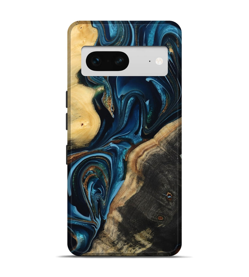 Pixel 7 Wood Live Edge Phone Case - Greyson (Teal & Gold, 801107)