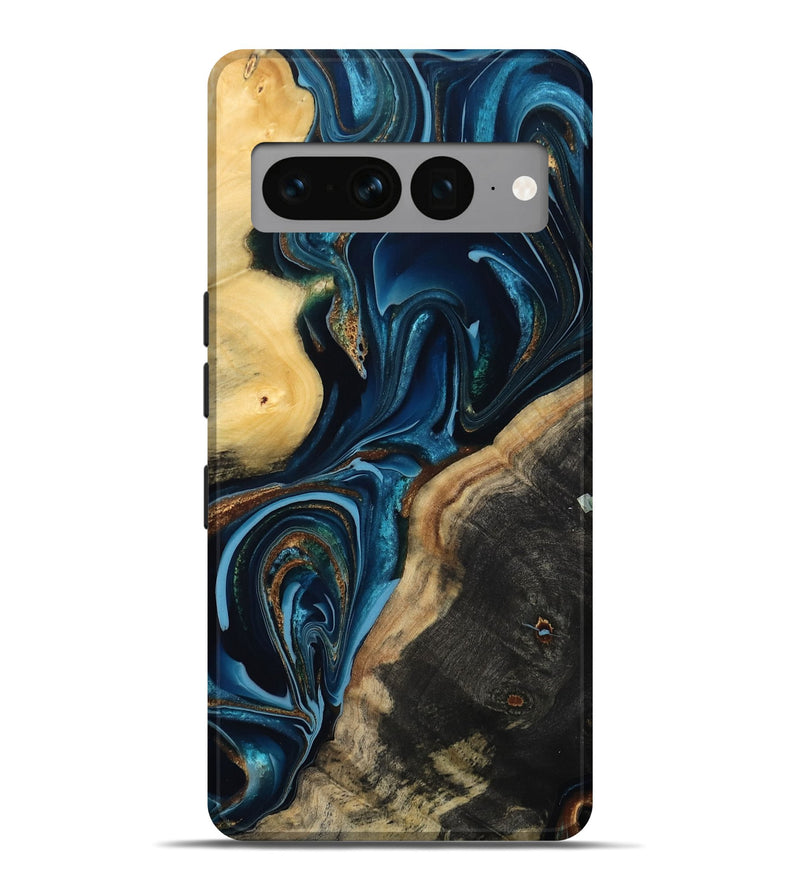 Pixel 7 Pro Wood Live Edge Phone Case - Greyson (Teal & Gold, 801107)
