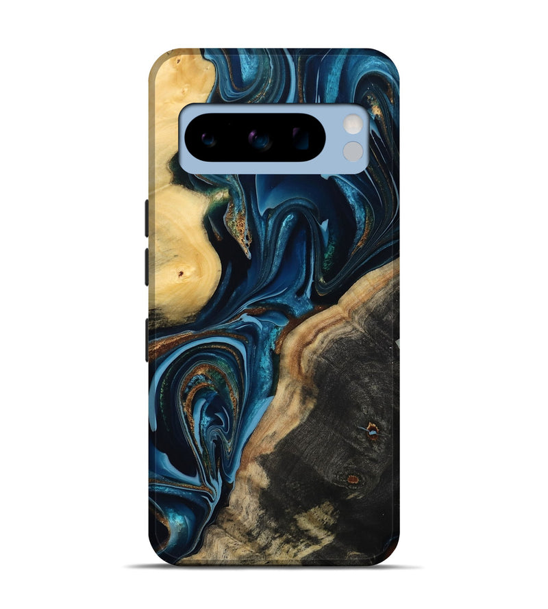 Pixel 8 Pro Wood Live Edge Phone Case - Greyson (Teal & Gold, 801107)