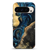 Pixel 9 Pro XL Wood Live Edge Phone Case - Greyson (Teal & Gold, 801107)