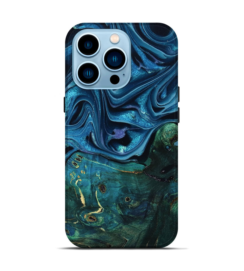 iPhone 14 Pro Wood Live Edge Phone Case - Zane (Blue, 801108)