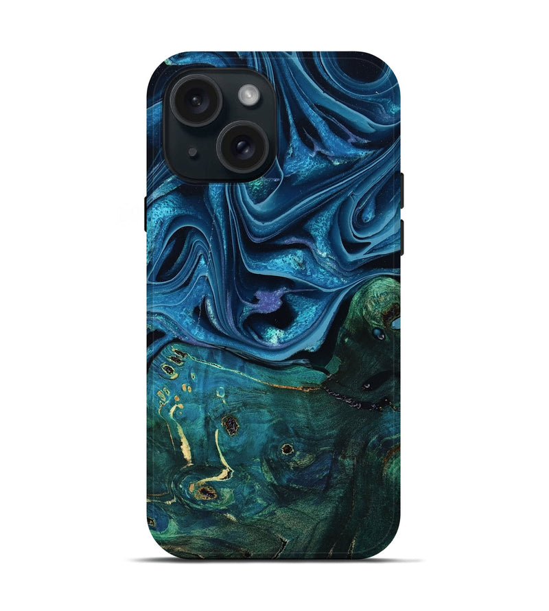 iPhone 15 Wood Live Edge Phone Case - Zane (Blue, 801108)