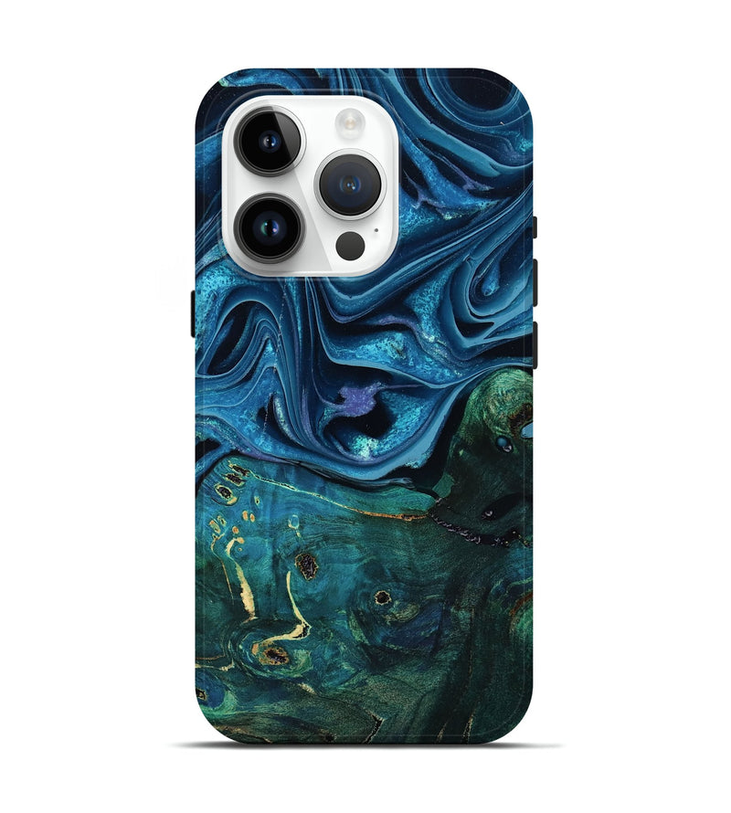 iPhone 15 Pro Wood Live Edge Phone Case - Zane (Blue, 801108)