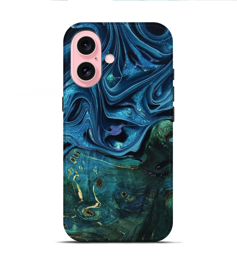 iPhone 16 Wood Live Edge Phone Case - Zane (Blue, 801108)