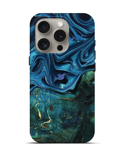 iPhone 16 Pro Wood Live Edge Phone Case - Zane (Blue, 801108)