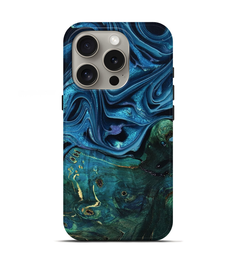 iPhone 16 Pro Wood Live Edge Phone Case - Zane (Blue, 801108)
