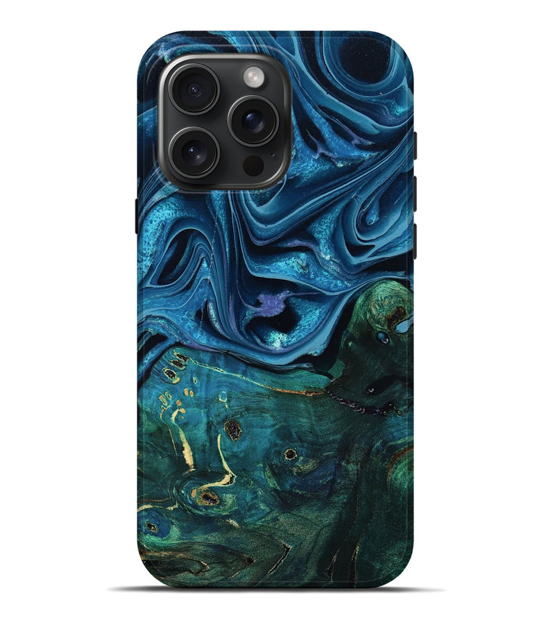 iPhone 16 Pro Max Wood Live Edge Phone Case - Zane (Blue, 801108)