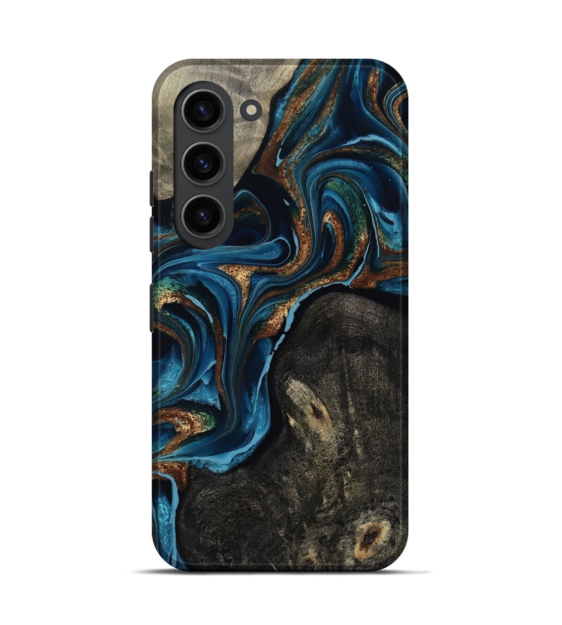 Galaxy S23 Wood Live Edge Phone Case - Bree (Teal & Gold, 801109)