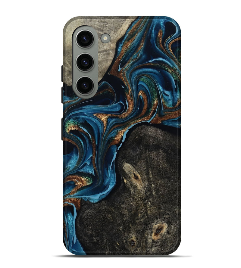 Galaxy S23 Plus Wood Live Edge Phone Case - Bree (Teal & Gold, 801109)