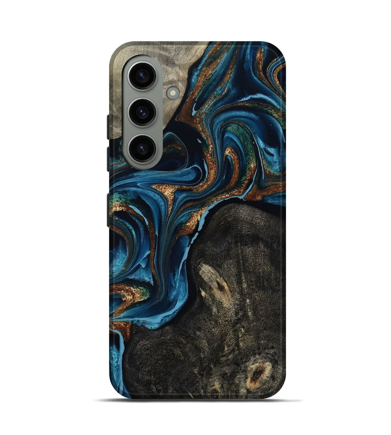 Galaxy S24 Wood Live Edge Phone Case - Bree (Teal & Gold, 801109)