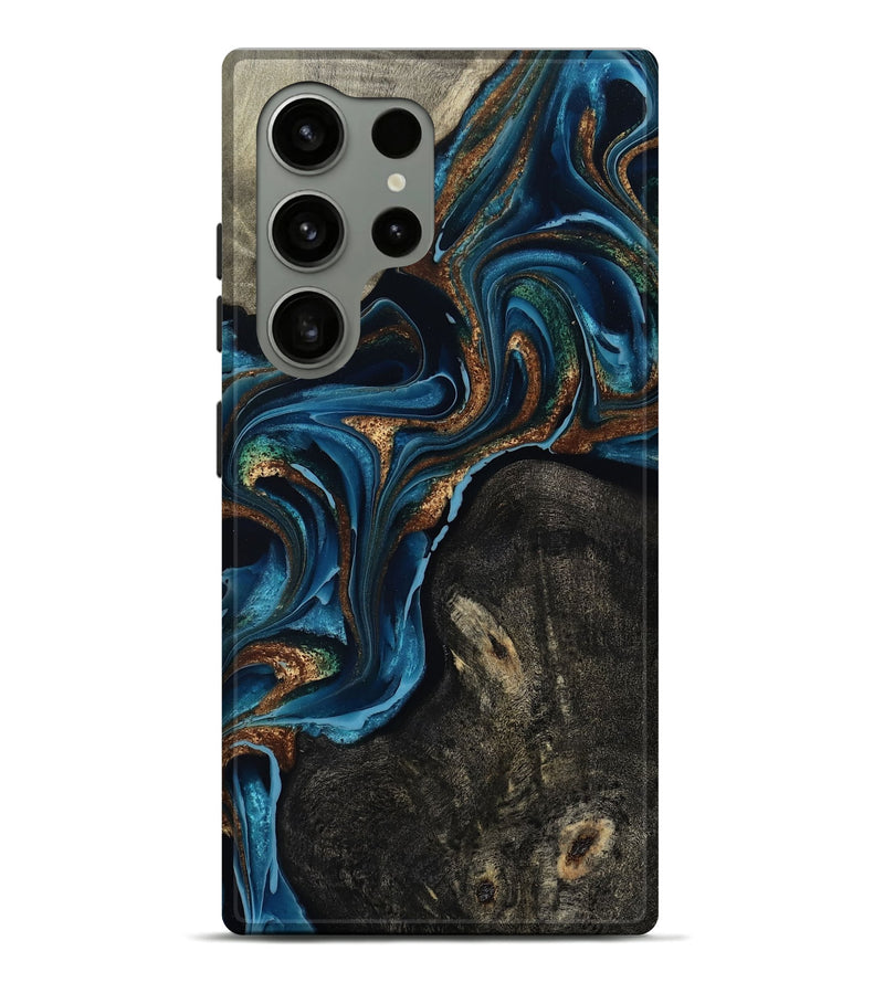 Galaxy S24 Ultra Wood Live Edge Phone Case - Bree (Teal & Gold, 801109)