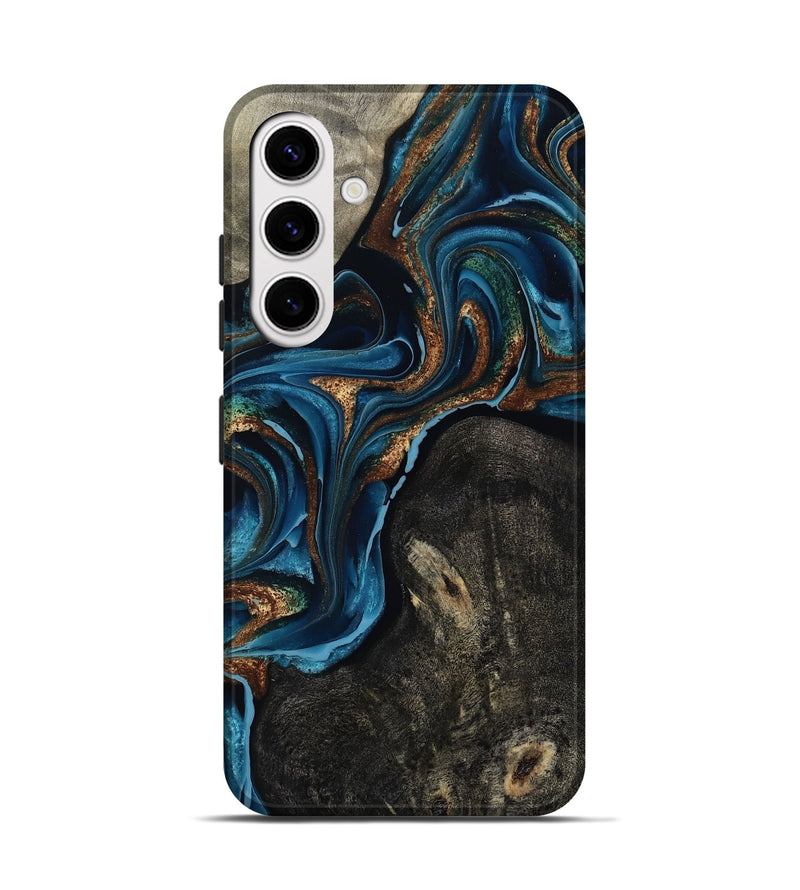 Galaxy S25 Wood Live Edge Phone Case - Bree (Teal & Gold, 801109)