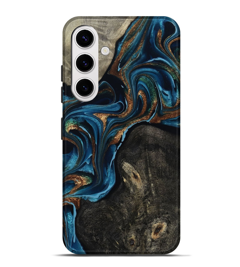 Galaxy S25 Plus Wood Live Edge Phone Case - Bree (Teal & Gold, 801109)
