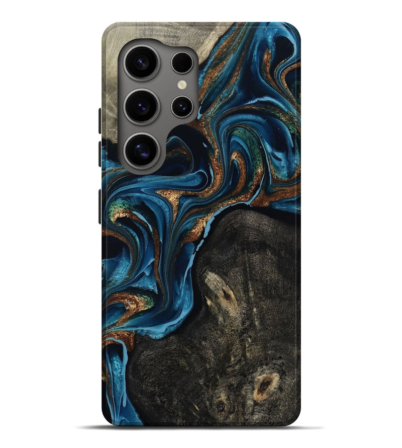 Galaxy S25 Ultra Wood Live Edge Phone Case - Bree (Teal & Gold, 801109)