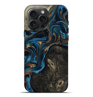iPhone 16 Pro Max Wood Live Edge Phone Case - Bree (Teal & Gold, 801109)