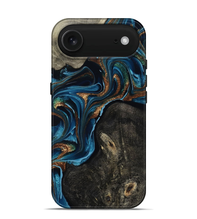 iPhone 17 Air Wood Live Edge Phone Case - Bree (Teal & Gold, 801109)