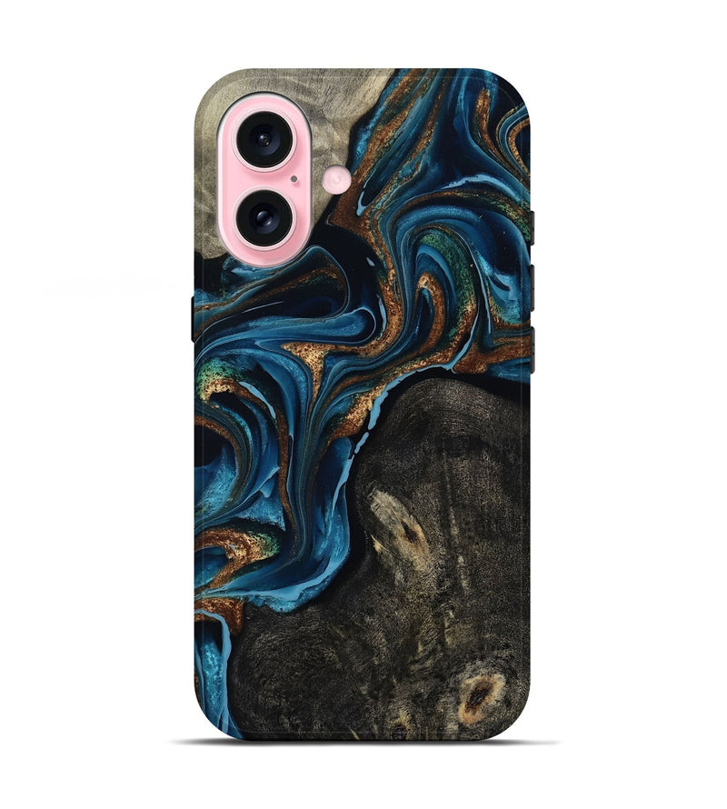 iPhone 17 Wood Live Edge Phone Case - Bree (Teal & Gold, 801109)