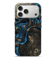 iPhone 17 Pro Max Wood Live Edge Phone Case - Bree (Teal & Gold, 801109)