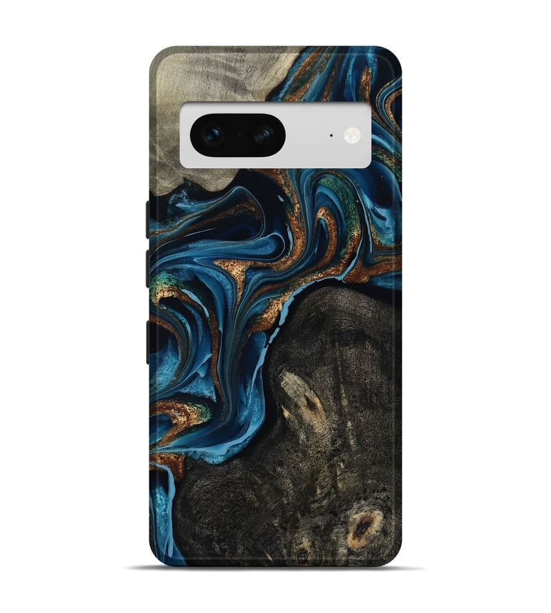 Pixel 7 Wood Live Edge Phone Case - Bree (Teal & Gold, 801109)