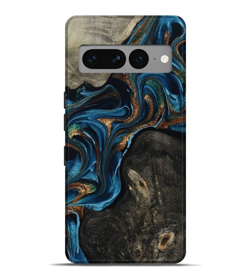 Pixel 7 Pro Wood Live Edge Phone Case - Bree (Teal & Gold, 801109)