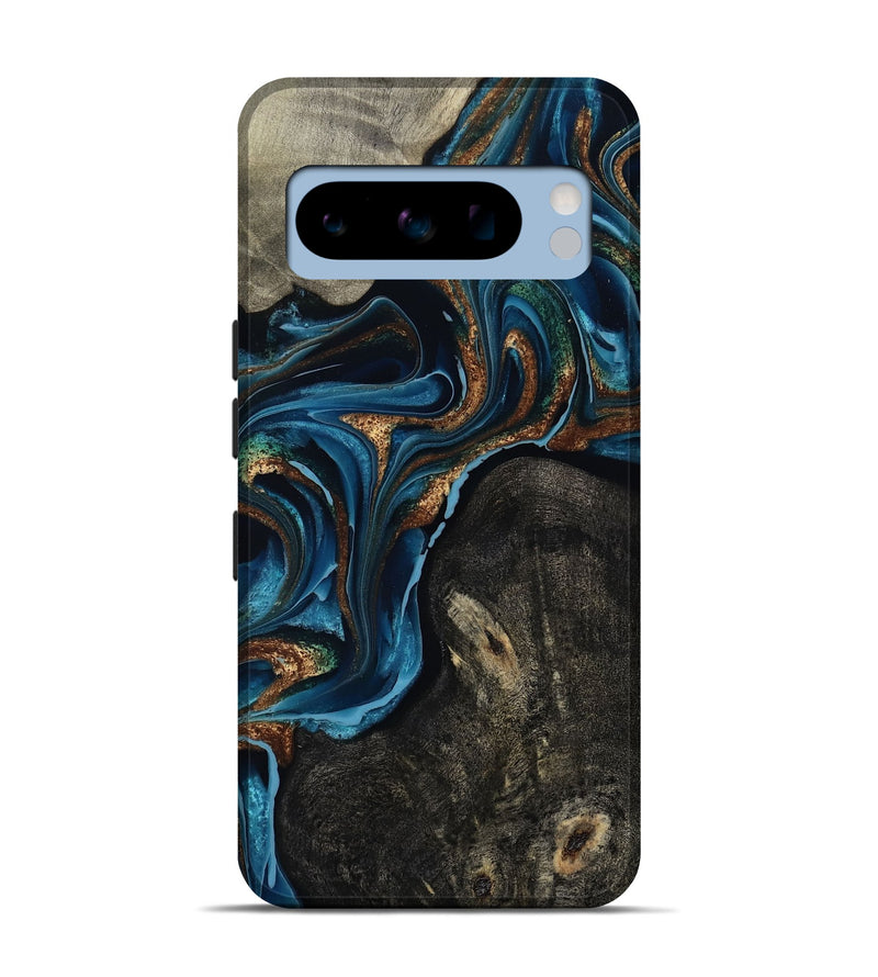 Pixel 8 Pro Wood Live Edge Phone Case - Bree (Teal & Gold, 801109)