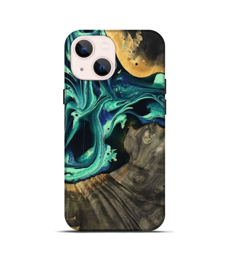 iPhone 13 mini Wood Live Edge Phone Case - Agatha (Green, 801111)