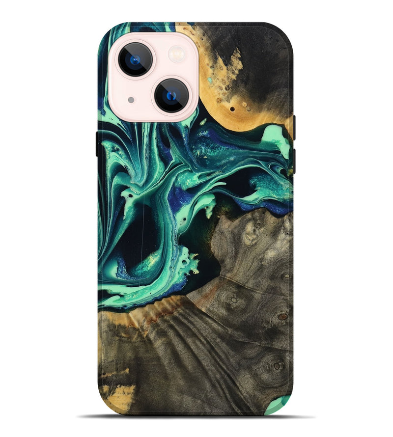 iPhone 14 Plus Wood Live Edge Phone Case - Agatha (Green, 801111)