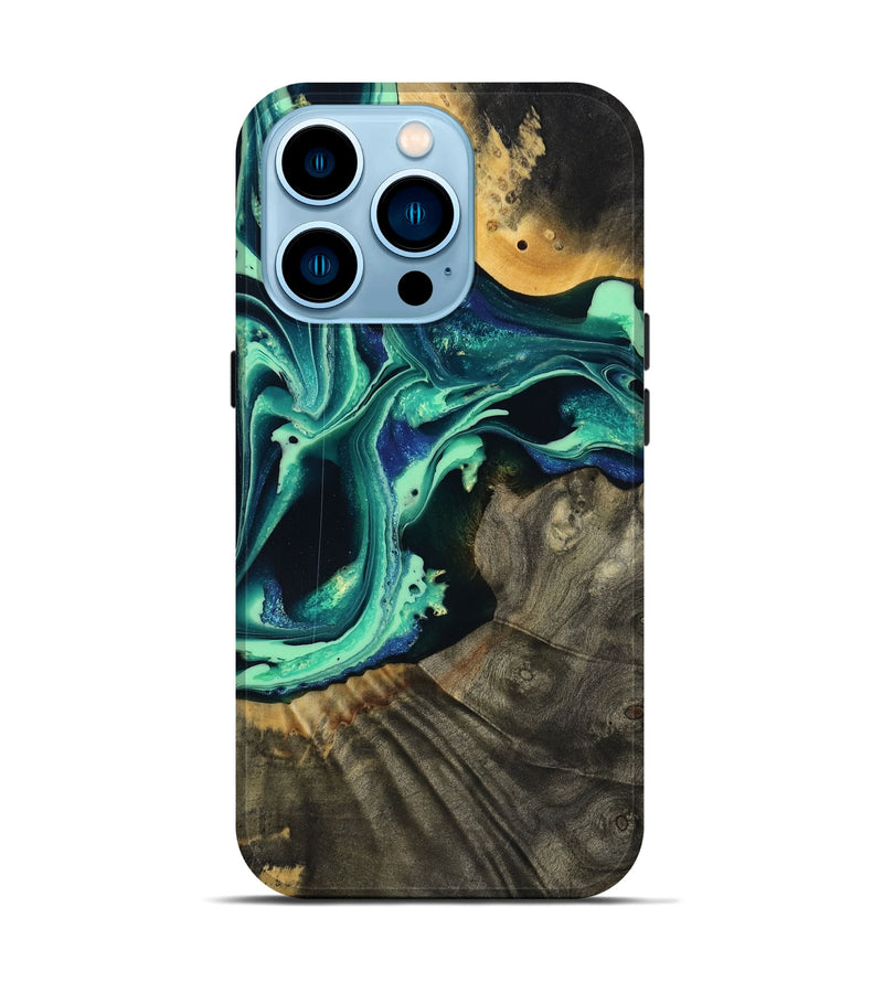 iPhone 14 Pro Wood Live Edge Phone Case - Agatha (Green, 801111)
