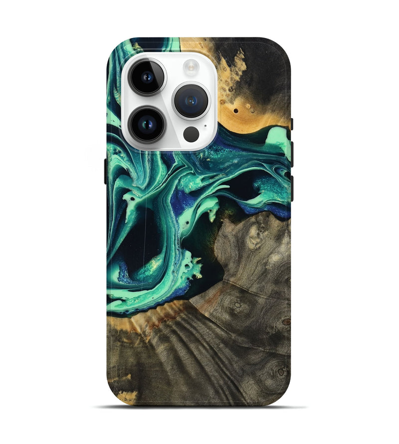 iPhone 15 Pro Wood Live Edge Phone Case - Agatha (Green, 801111)