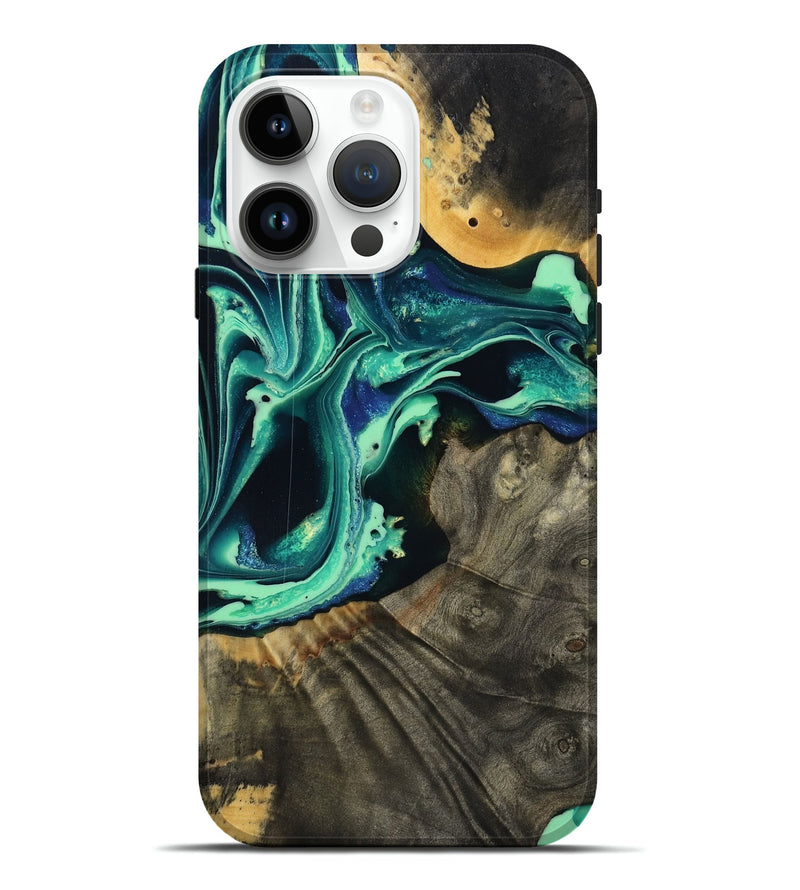 iPhone 15 Pro Max Wood Live Edge Phone Case - Agatha (Green, 801111)