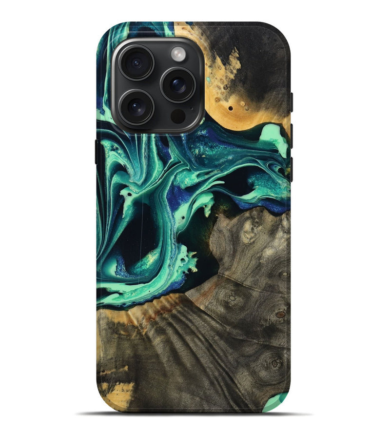 iPhone 16 Pro Max Wood Live Edge Phone Case - Agatha (Green, 801111)