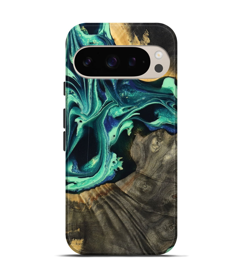 Pixel 9 Wood Live Edge Phone Case - Agatha (Green, 801111)