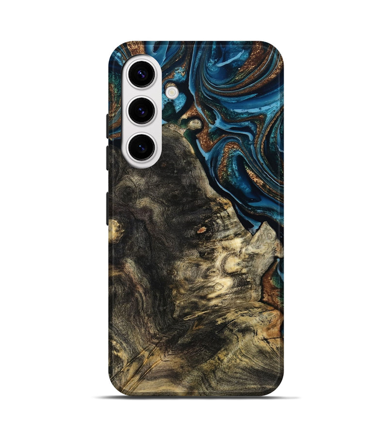 Galaxy S25 Wood Live Edge Phone Case - Maxine (Teal & Gold, 801117)