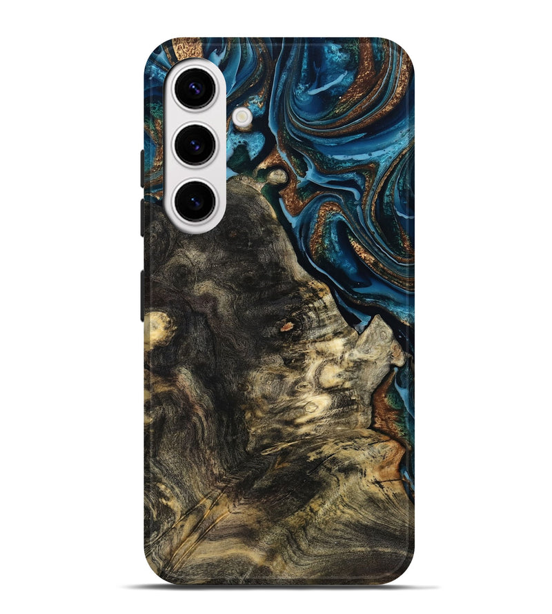 Galaxy S25 Plus Wood Live Edge Phone Case - Maxine (Teal & Gold, 801117)