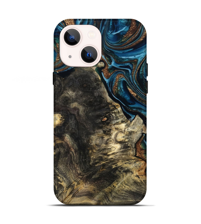 iPhone 13 Wood Live Edge Phone Case - Maxine (Teal & Gold, 801117)