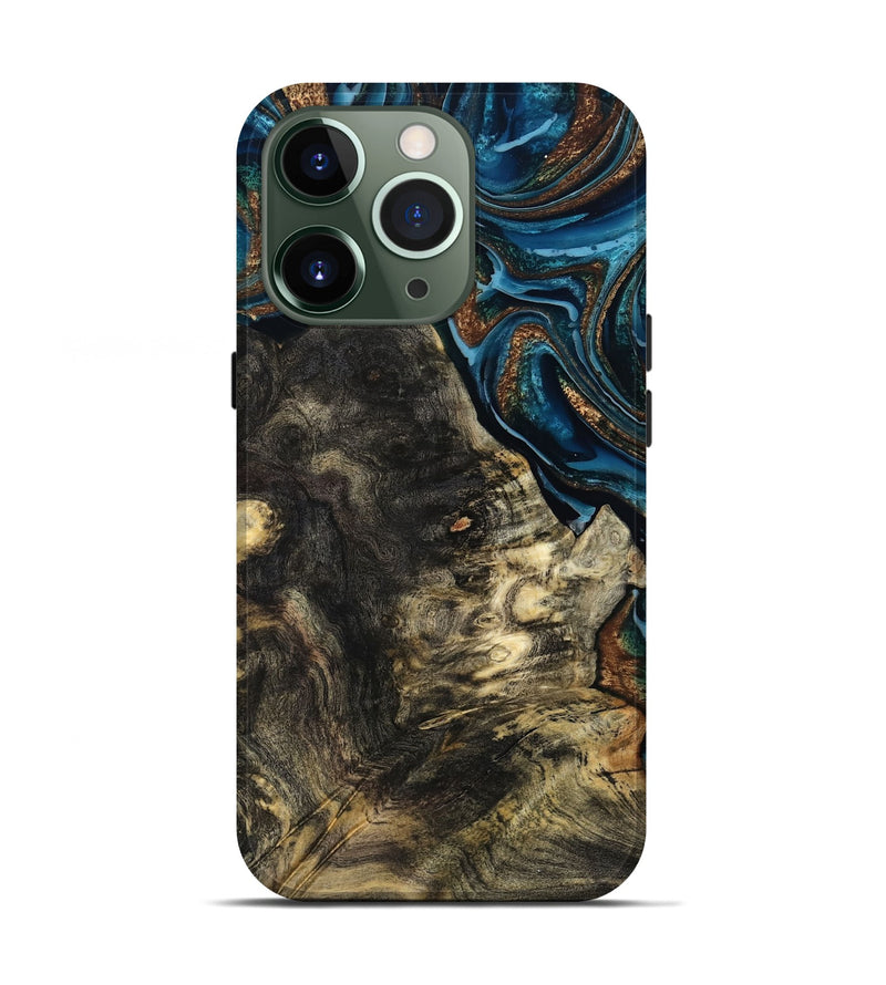 iPhone 13 Pro Wood Live Edge Phone Case - Maxine (Teal & Gold, 801117)
