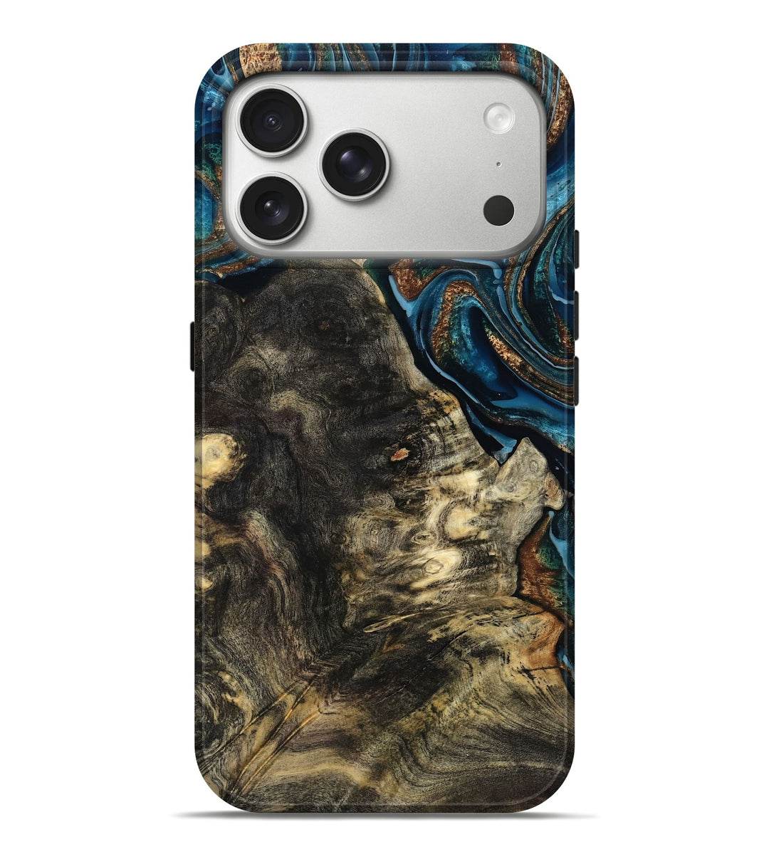 iPhone 17 Pro Max Wood Live Edge Phone Case - Maxine (Teal & Gold, 801117)