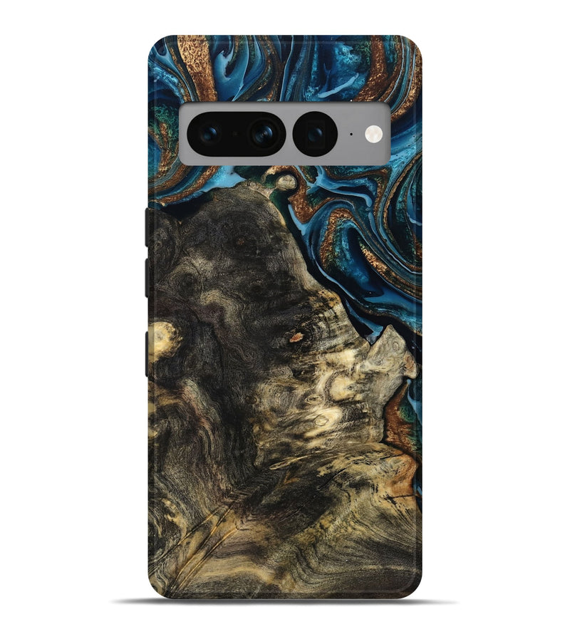 Pixel 7 Pro Wood Live Edge Phone Case - Maxine (Teal & Gold, 801117)