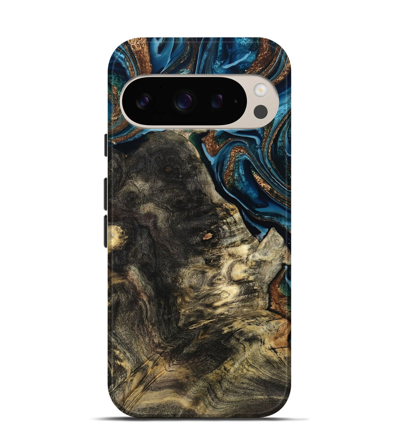 Pixel 9 Wood Live Edge Phone Case - Maxine (Teal & Gold, 801117)